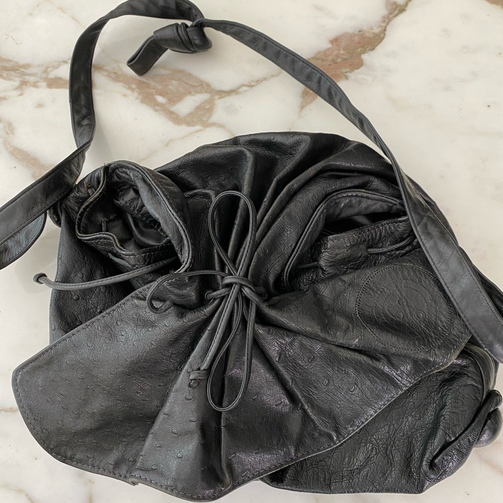 Vintage Black Carlos Falchi Buffalo Leather Hobo